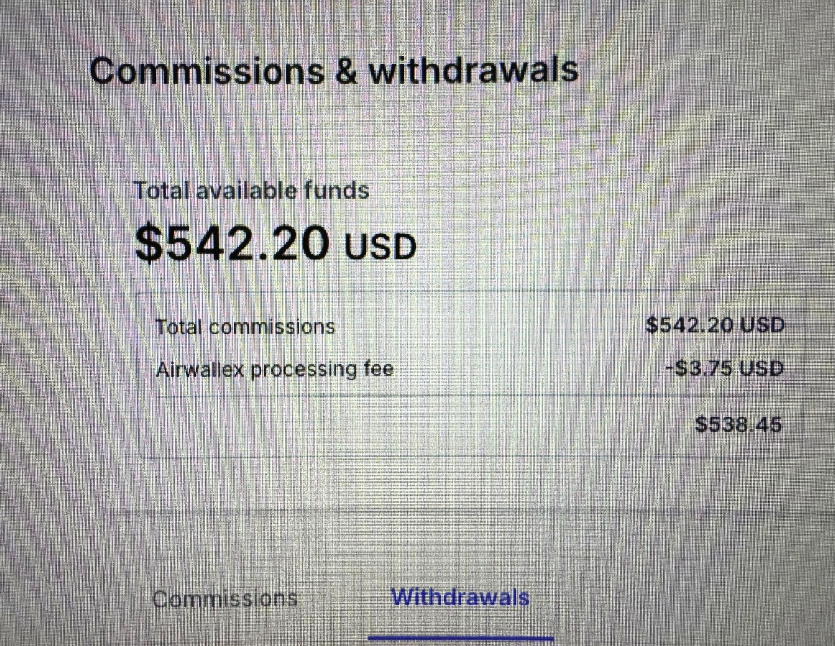 $542.20 in affiliate commissions