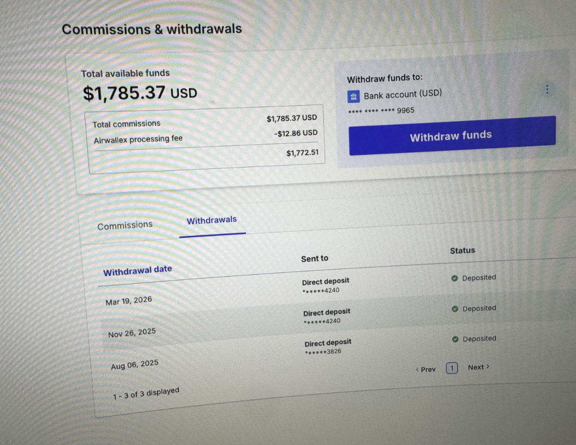 $3,284.75 in affiliate commissions
