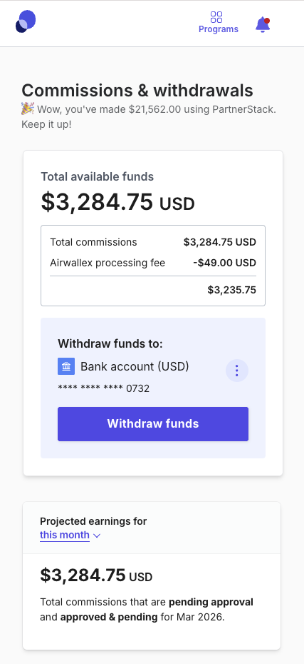$21,562 total earned in affiliate commissions
