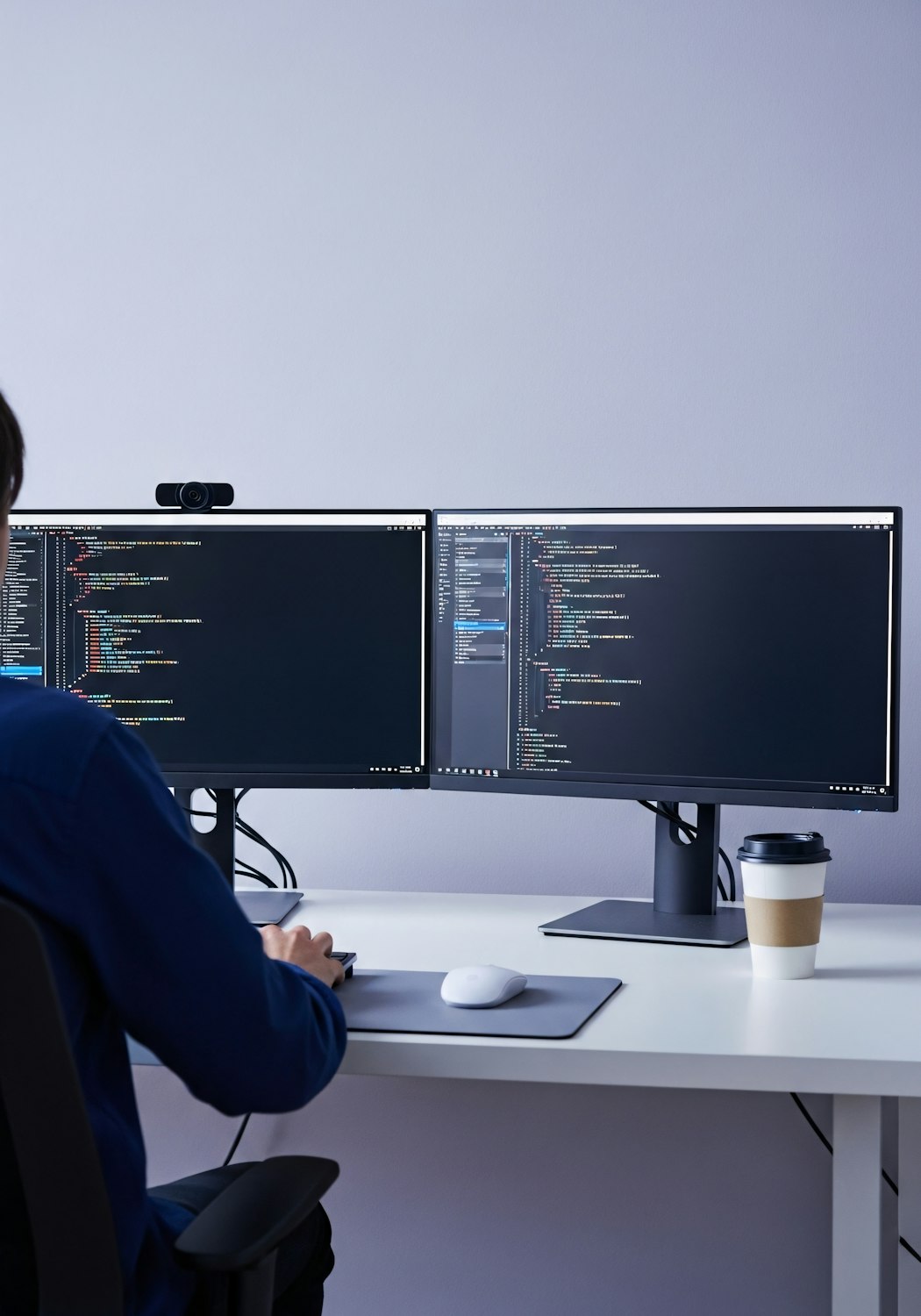 A professional managing various digital projects across multiple screens, symbolizing the scaling of affiliate sites.
