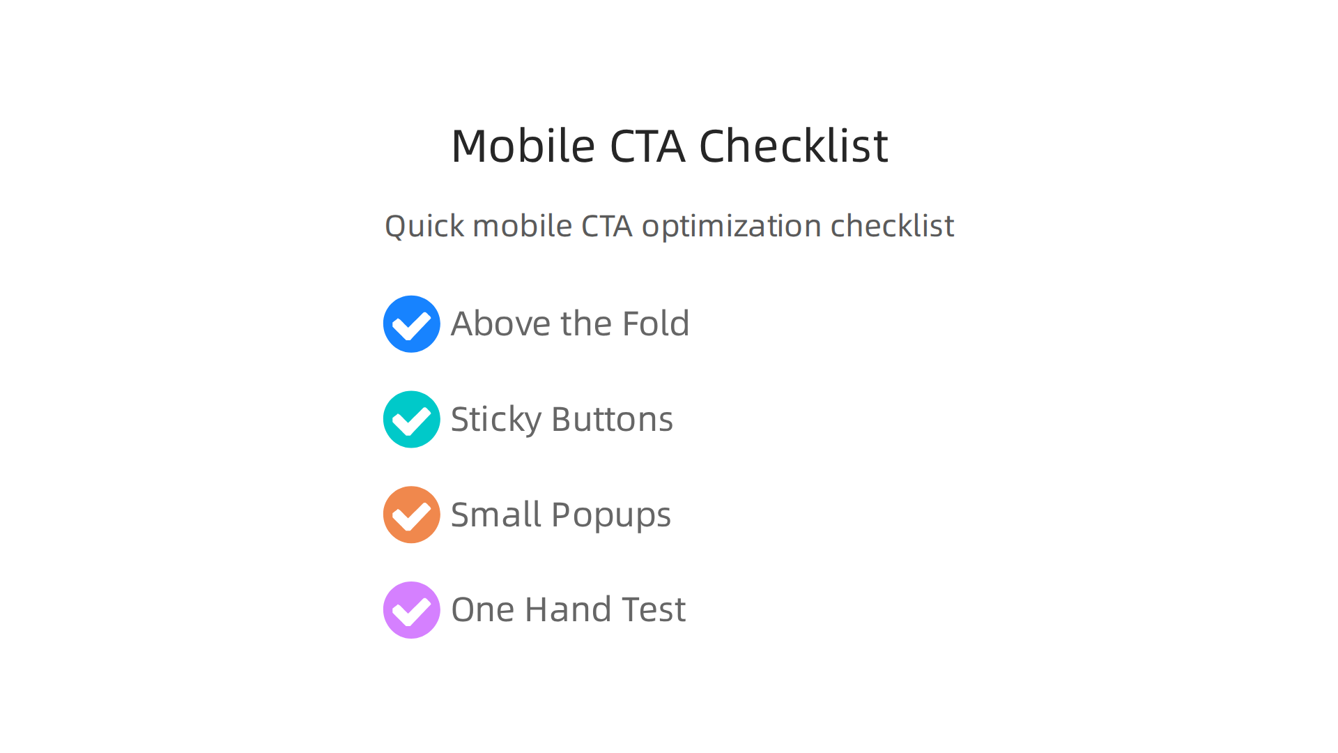 An infographic detailing a quick checklist for optimizing Calls to Action (CTAs) for mobile-first website designs.