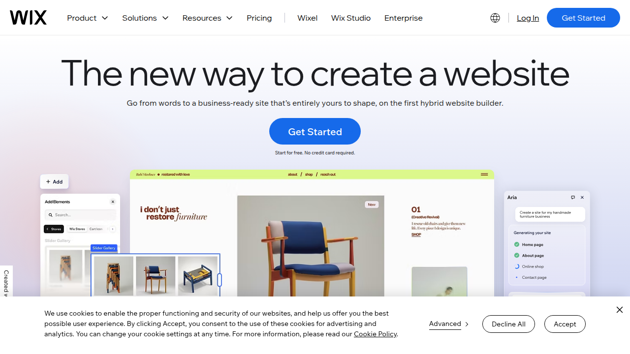 A screenshot of the Wix homepage, highlighting its role as a modern website builder, often used for creating mobile-friendly designs.