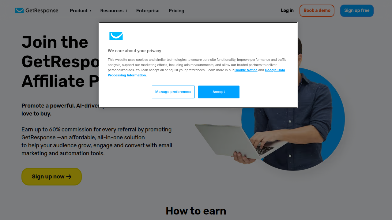 View the GetResponse affiliate program page, showcasing opportunities for recurring commissions that can significantly boost long-term income.