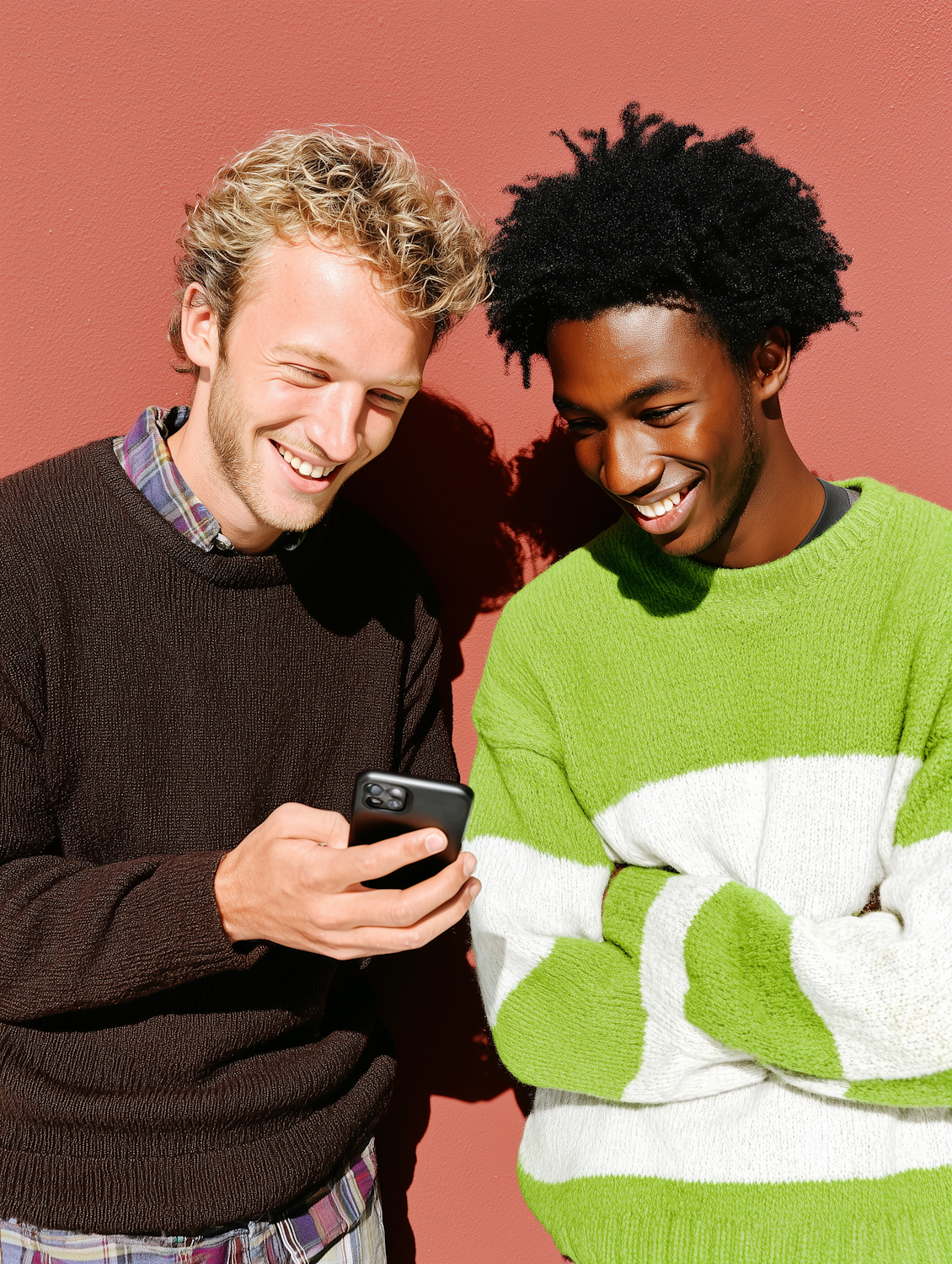 People reacting with strong emotions like joy and surprise while watching a video, demonstrating the psychological triggers for sharing content.