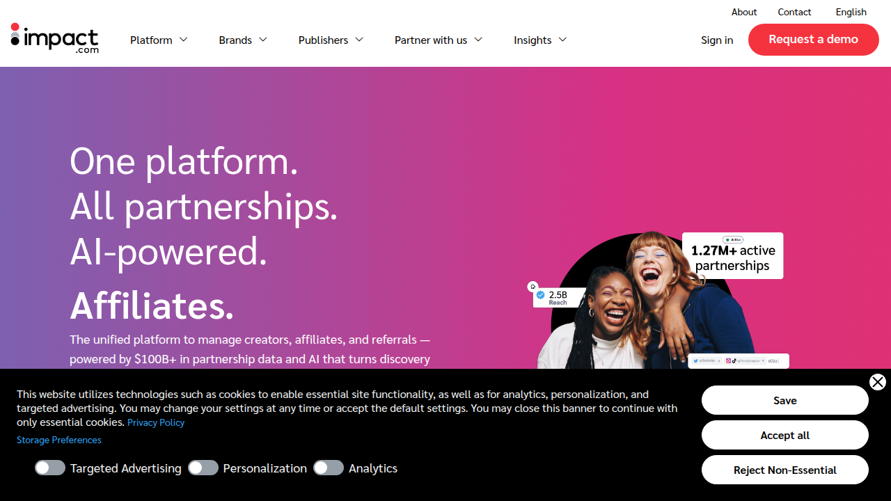 The Impact.com platform, designed for advanced partnership management, offering robust automation and real-time tracking capabilities for scaling affiliate efforts.