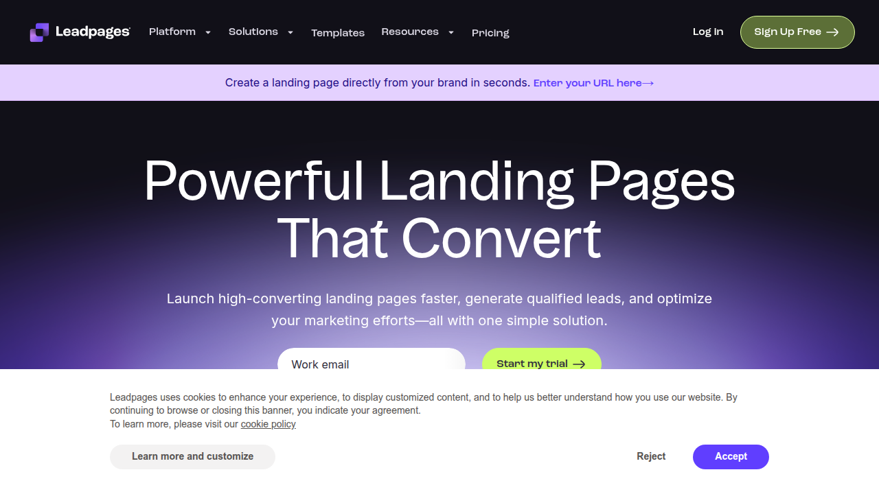 An example of a professional landing page builder and marketing platform dashboard, demonstrating modern automation tools.