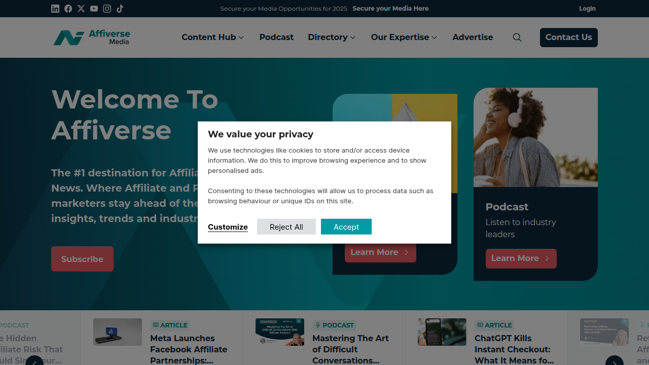 A professional website providing resources and insights for affiliate marketing, representing a legitimate industry resource.