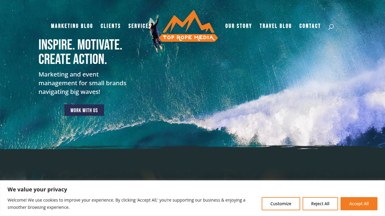 Screenshot of Top Rope Media's homepage, an example of a resource providing insights into social media best practices.