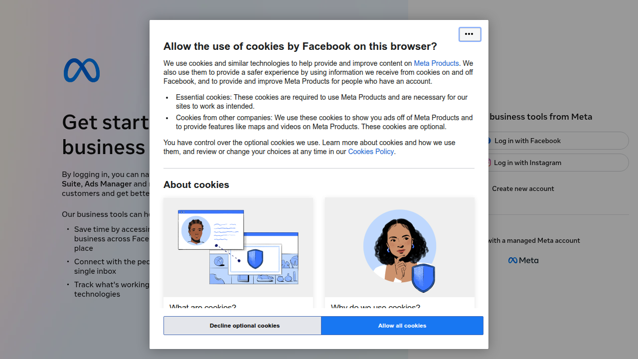 Screenshot of the Meta Business Suite dashboard, serving as a central hub for managing Facebook and Instagram business activities.