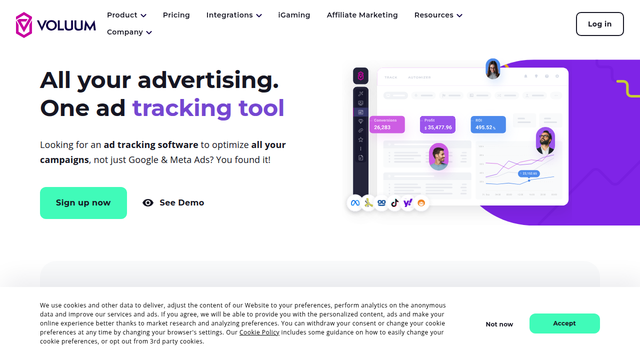 Voluum is highlighted as a resource for identifying trending affiliate marketing niches and essential tools.