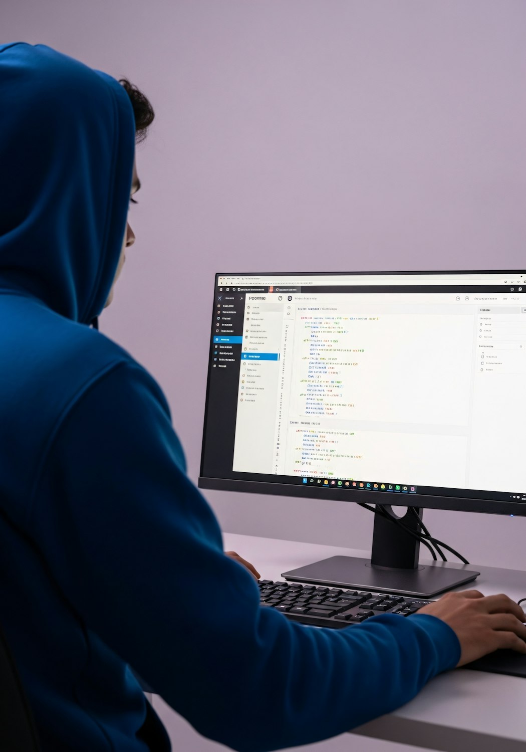 An individual focused on building and optimizing an affiliate website on a laptop.