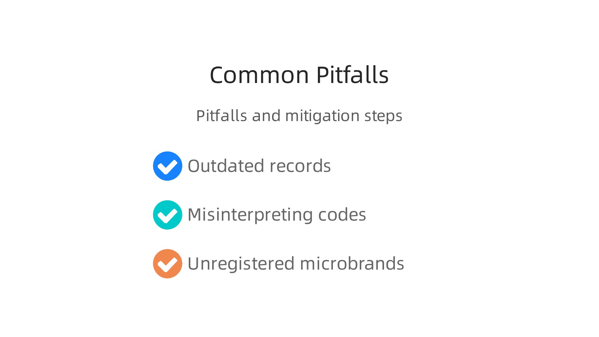Infographic listing the three common mistakes (outdated records, misinterpreting status codes, overlooking unregistered microbrands) with simple mitigation steps.