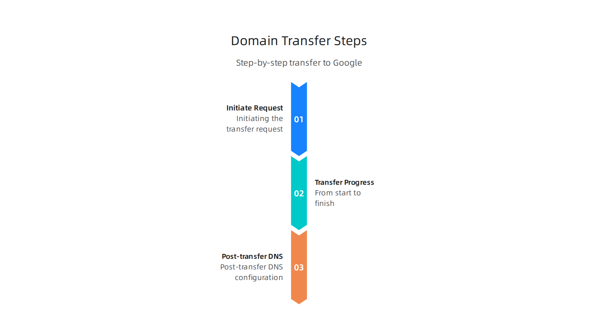 A detailed infographic illustrating the complete step-by-step process of transferring a domain to Google, from initiating the request to post-transfer DNS configuration.