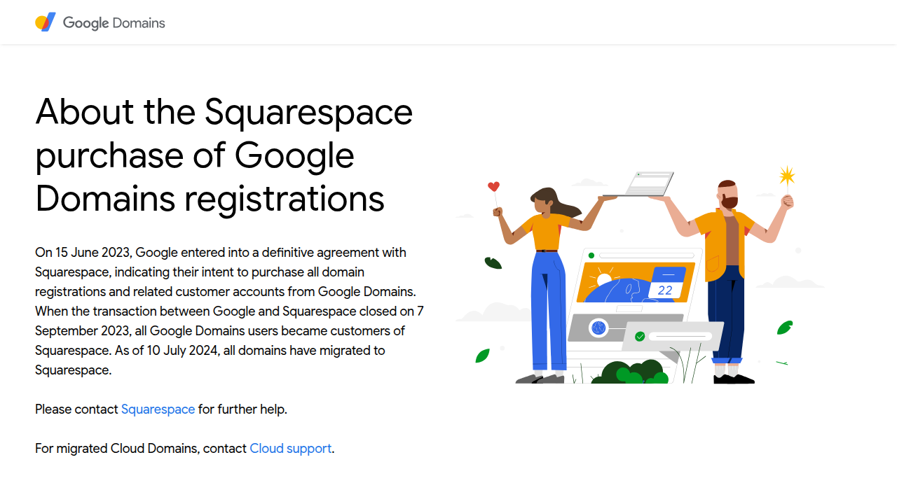 The official landing page of Google Domains, where users begin the process of registering or transferring a domain name.
