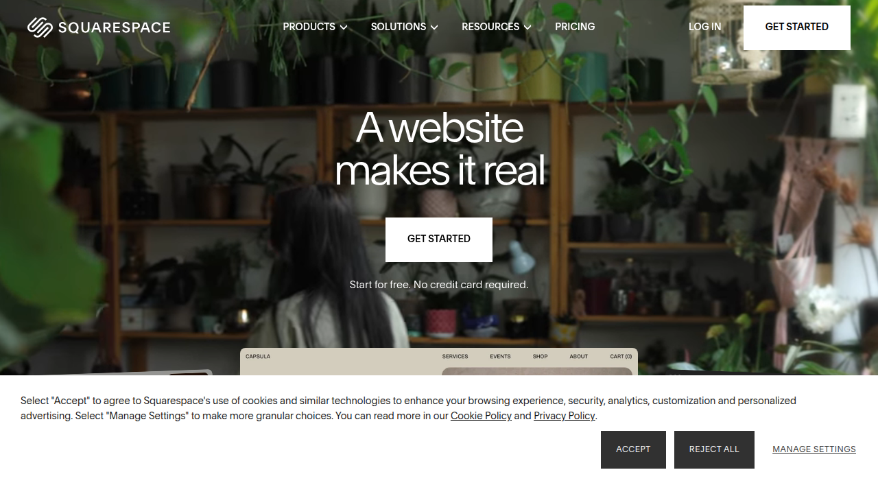 The Squarespace homepage, where users manage websites and transferred domains.