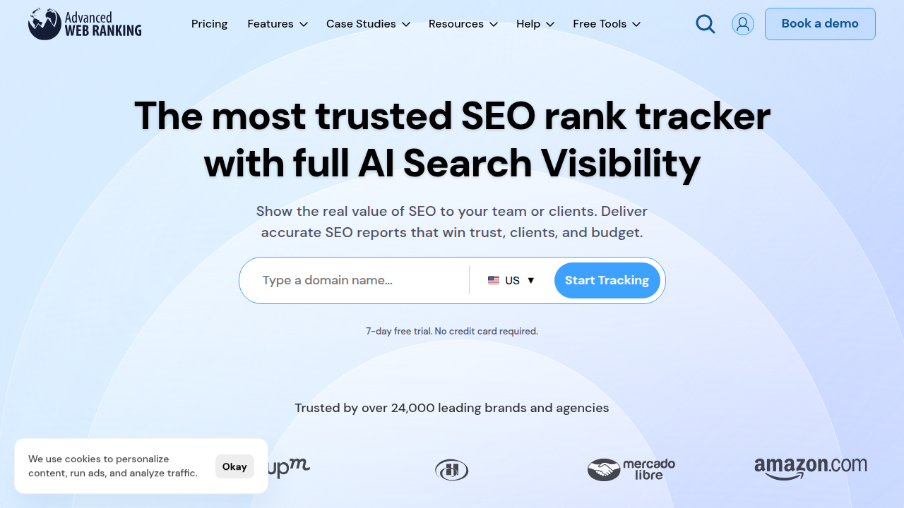 The homepage of Advanced Web Ranking, an SEO tool, illustrating resources for search engine optimization best practices.