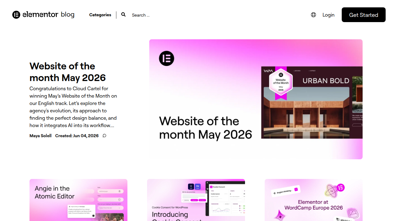 Screenshot of the Elementor blog, a resource for learning about affiliate marketing in 2026.
