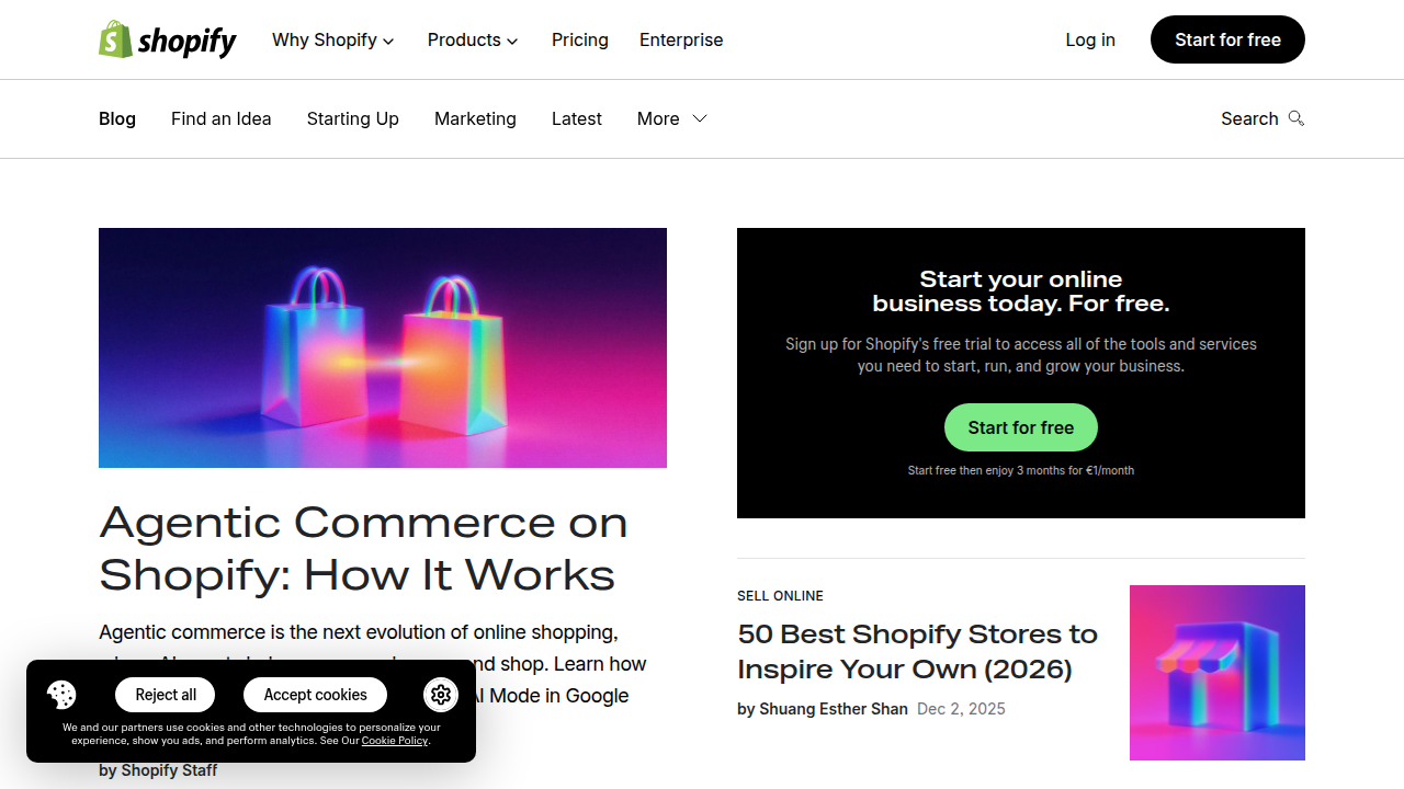 Screenshot of a Shopify blog post featuring top affiliate programs for marketers and creators.