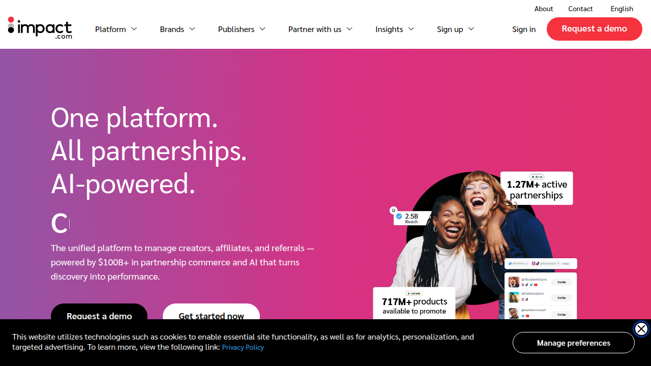Impact.com is a platform that helps businesses manage and scale their affiliate programs.